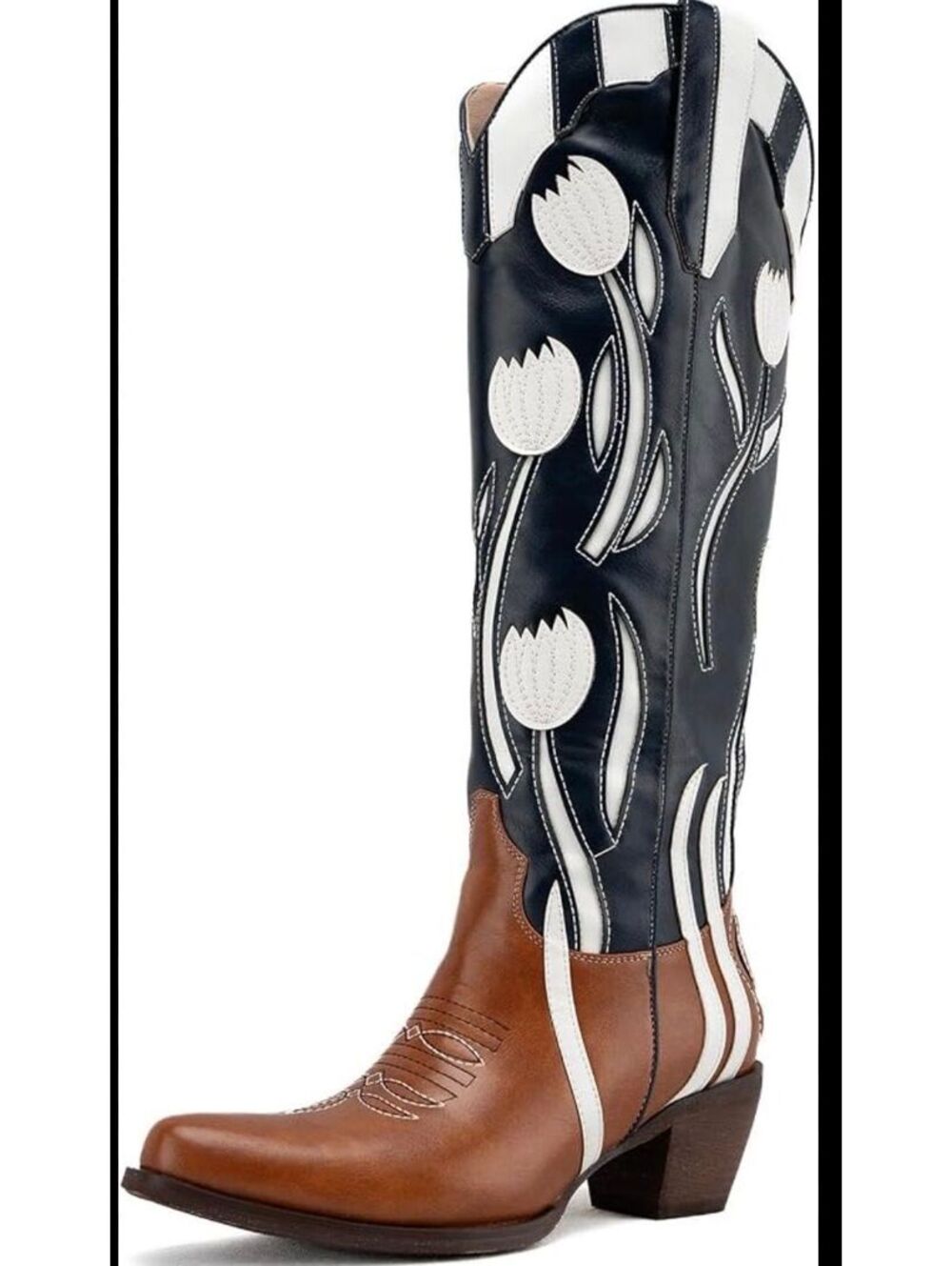 Western Style Embroidered Boots in Blue 7.5